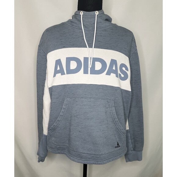 Adidas Post Game Fleece Pullover‎ Hoodie Blue White Women's LARGE - Picture 1 of 13